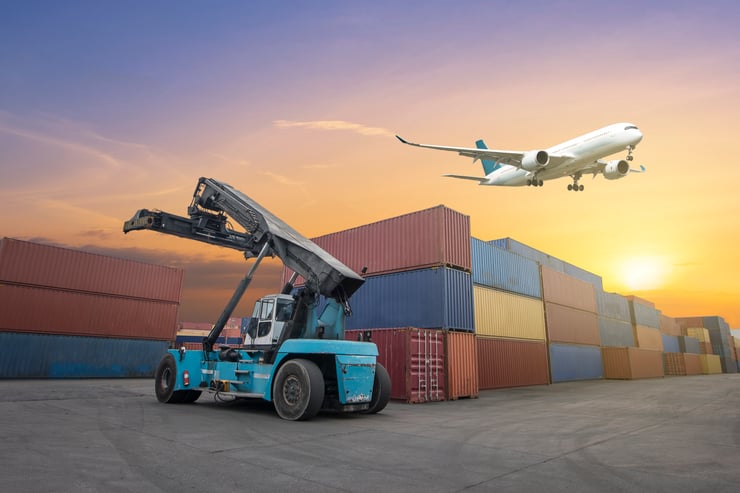 logistics-transportation-container-cargo-ship-cargo-plane-with-working-crane-bridge
